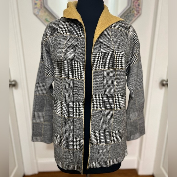 Bartolini Cashmere/Wool Blend Plaid Open Front Hooded Cardigan Sweater - Picture 3 of 14